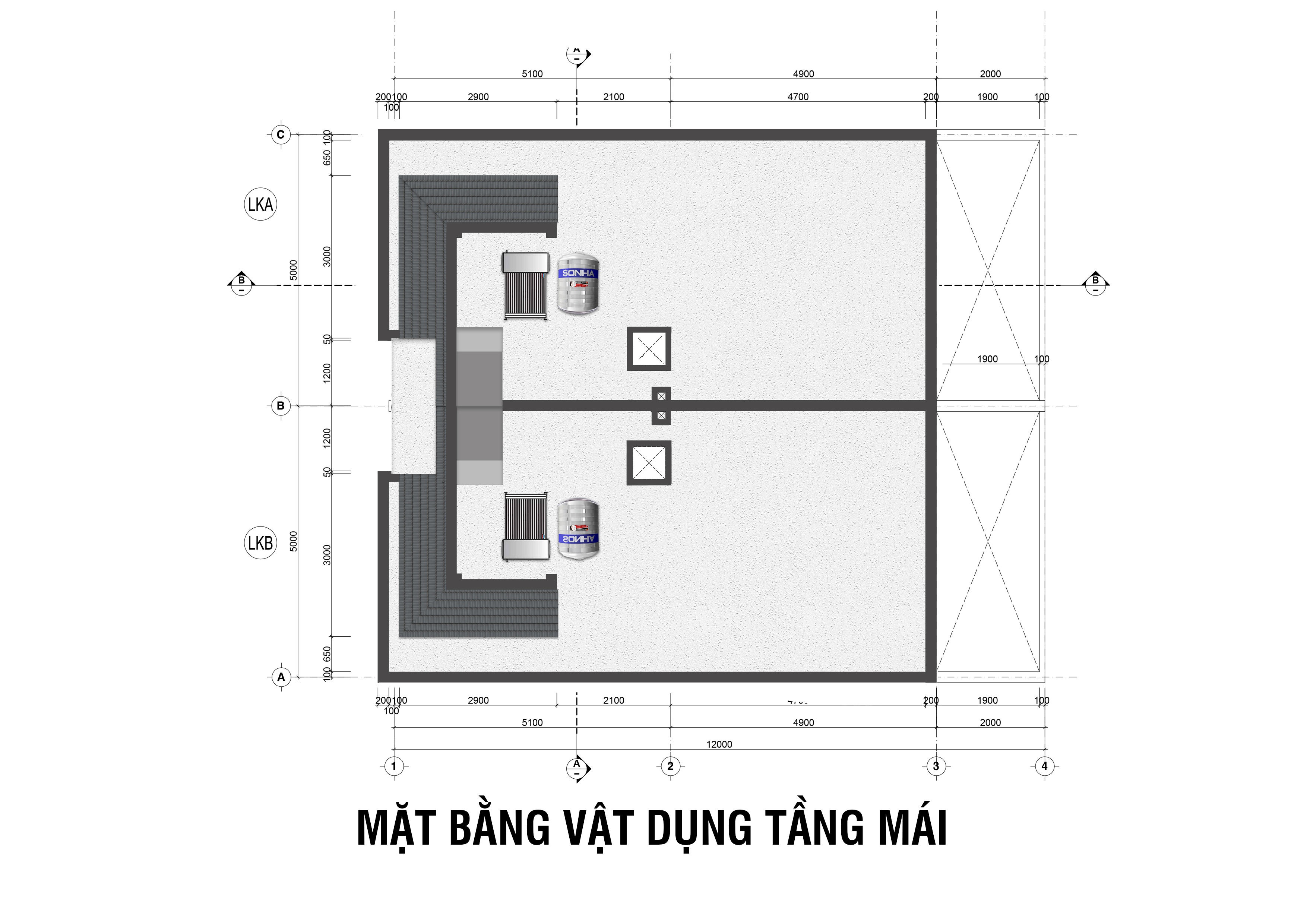 Mặt bằng tầng mái nhà liên kế